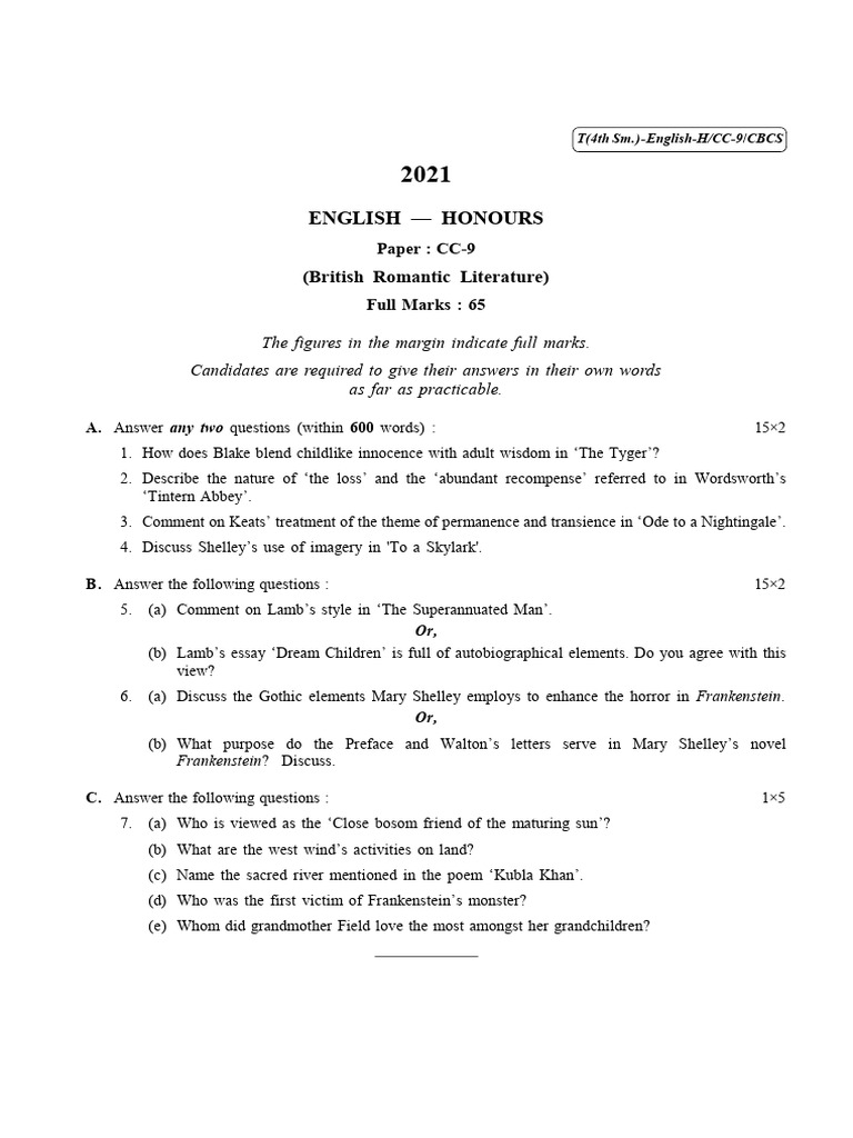 CU-2021 English - CC-9 QP | PDF