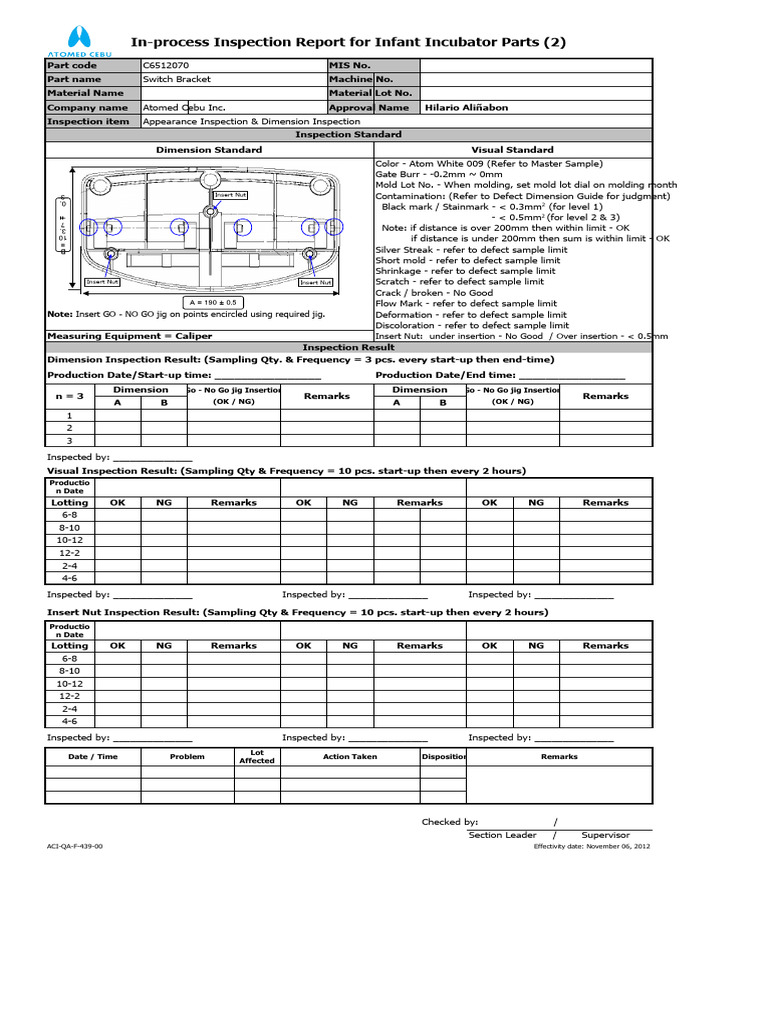 In-Process Inspection Report For Infant Incubator Parts2 | PDF ...
