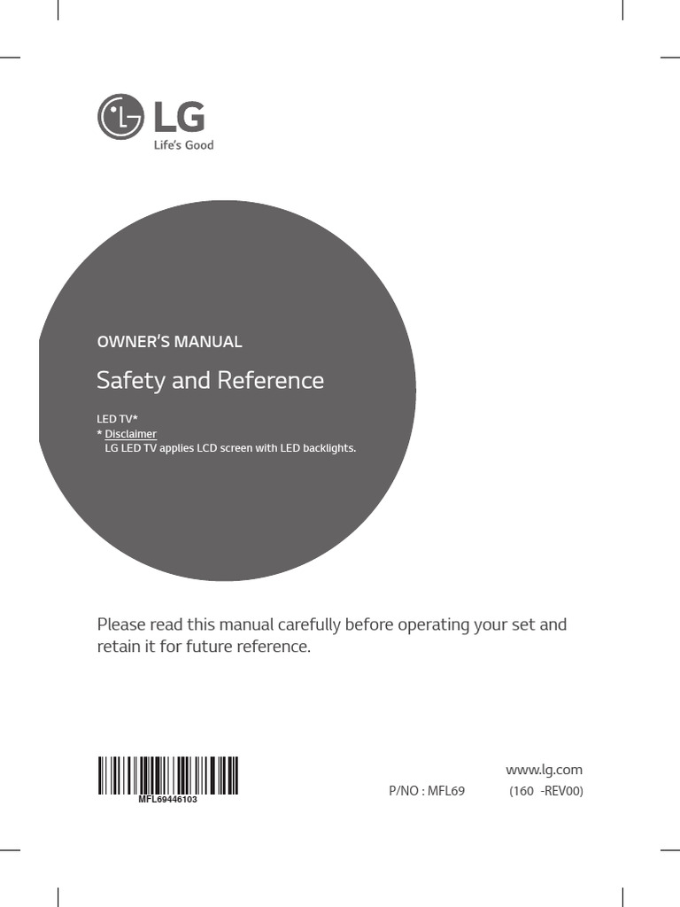 LG LED TV Safety and Operating Manual | PDF | Ac Power Plugs And Sockets | Television