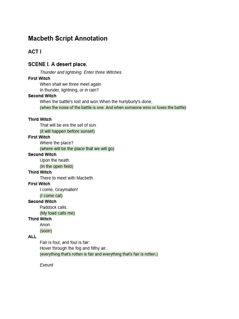 Macbeth Act 1 Annotations Guide | PDF | Macbeth