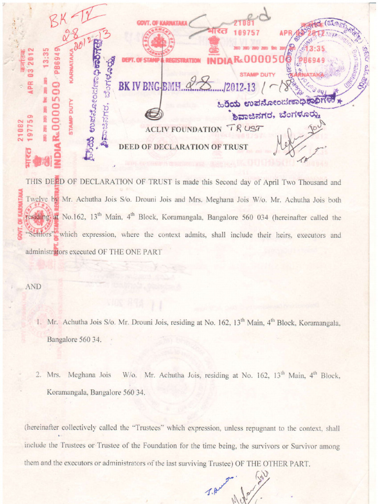 Acliv Foundation Trust Deed PDF Property Law Civil Law (Legal System)