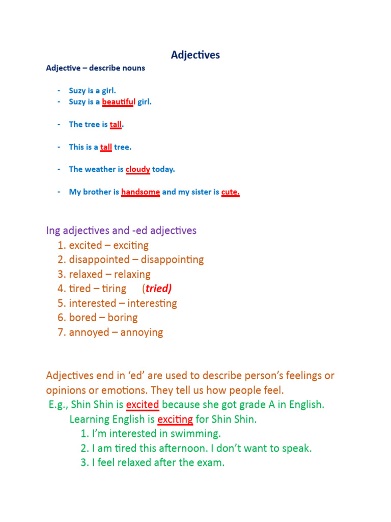 Understanding Adjectives and Their Use | PDF | Language Arts ...