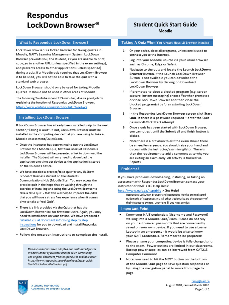 Respondus LockDown Browser Students Quick Start Current PDF