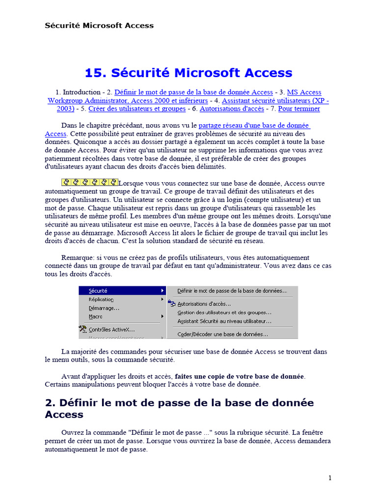 Sécurisation des accès dans Access | PDF | Microsoft Access | Informatique
