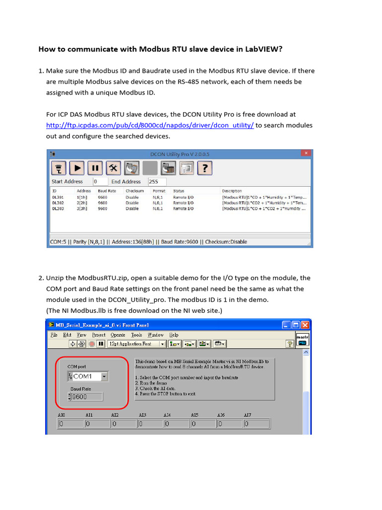 LabVIEW Modbus RTU Communication Guide | PDF