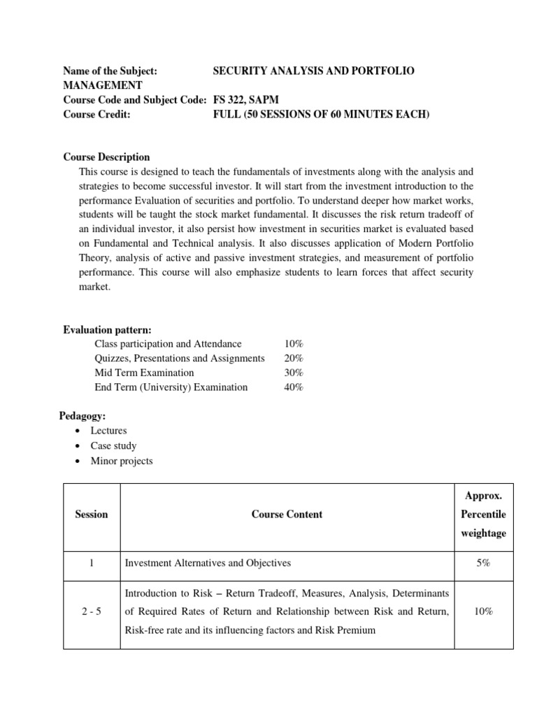 What Is Investment In Security Analysis And Portfolio Management