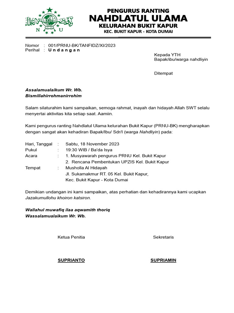 Contoh undangan musyawarah nu | PDF