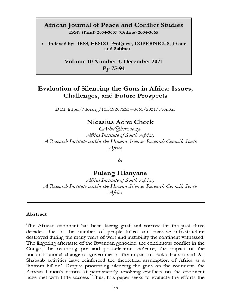 Evaluation of Silencing The Guns in Africa Issues, Challenges and ...