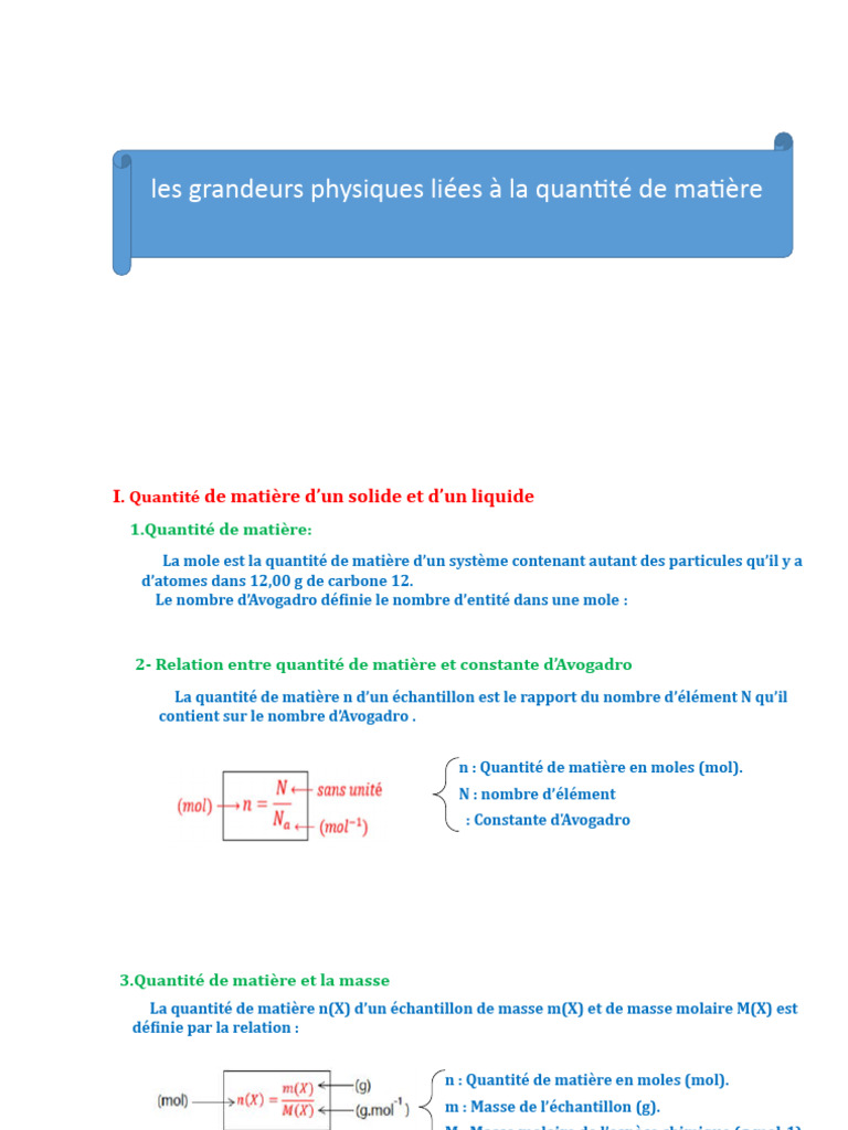 Grandeurs physiques et quantité de matière | PDF | Mole (unité ...
