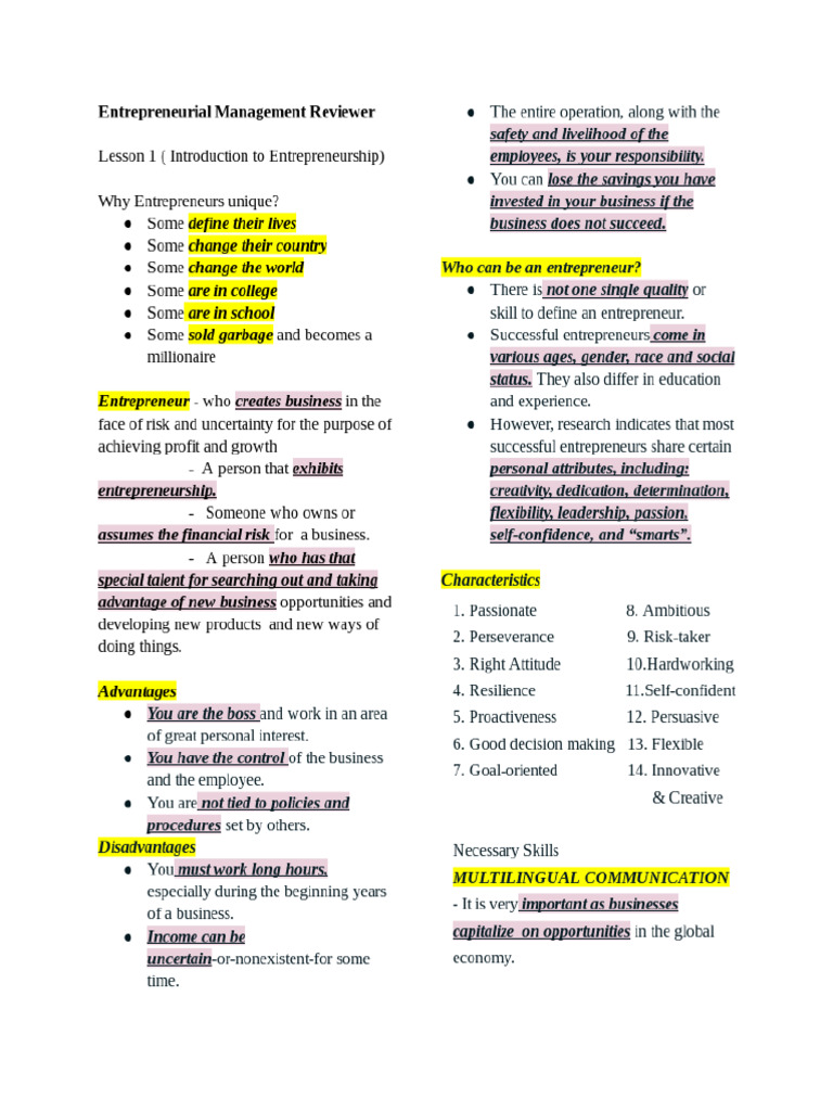 Entrep Reviewer | PDF