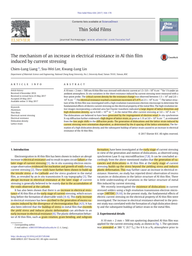 The Mechanism of An Increase in Electrical Resistance in Al Thin Film ...