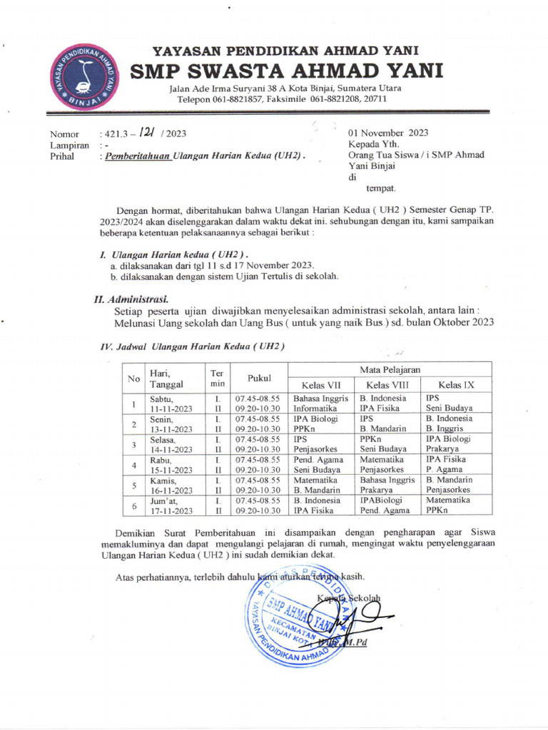 Pemberitahuan UH 2 | PDF
