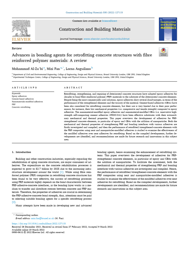 Advances in Bonding Agents For Retrofitting Concrete Structures With