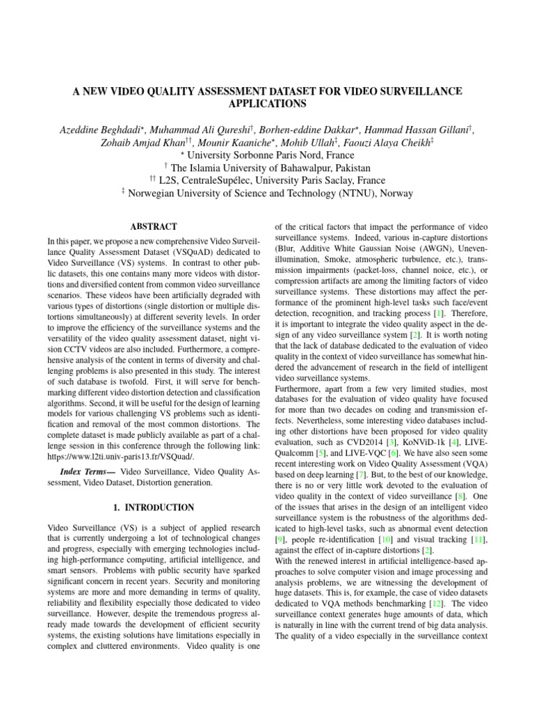 Video Quality Assessment for Surveillance | PDF | Video | Artificial ...