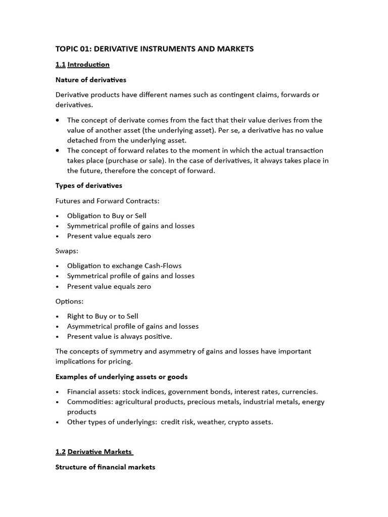 Topic 1 Derivatives | PDF | Derivative (Finance) | Futures Contract