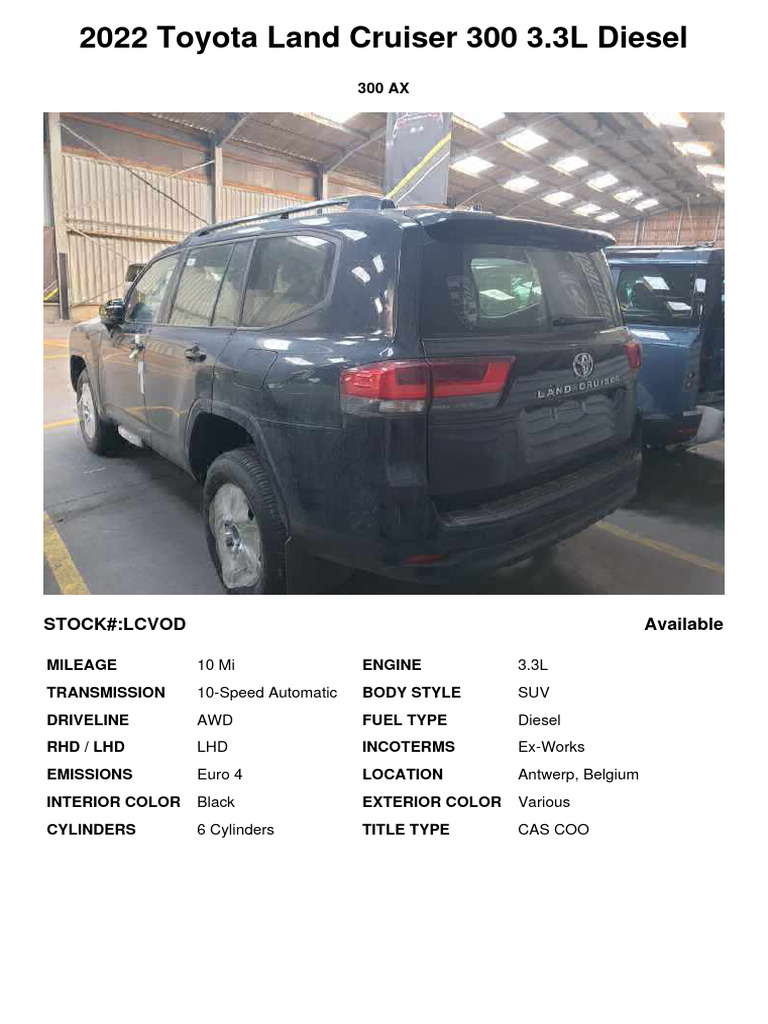 2022 Toyota Land Cruiser 300 3.3L Diesel-LCVOD | PDF
