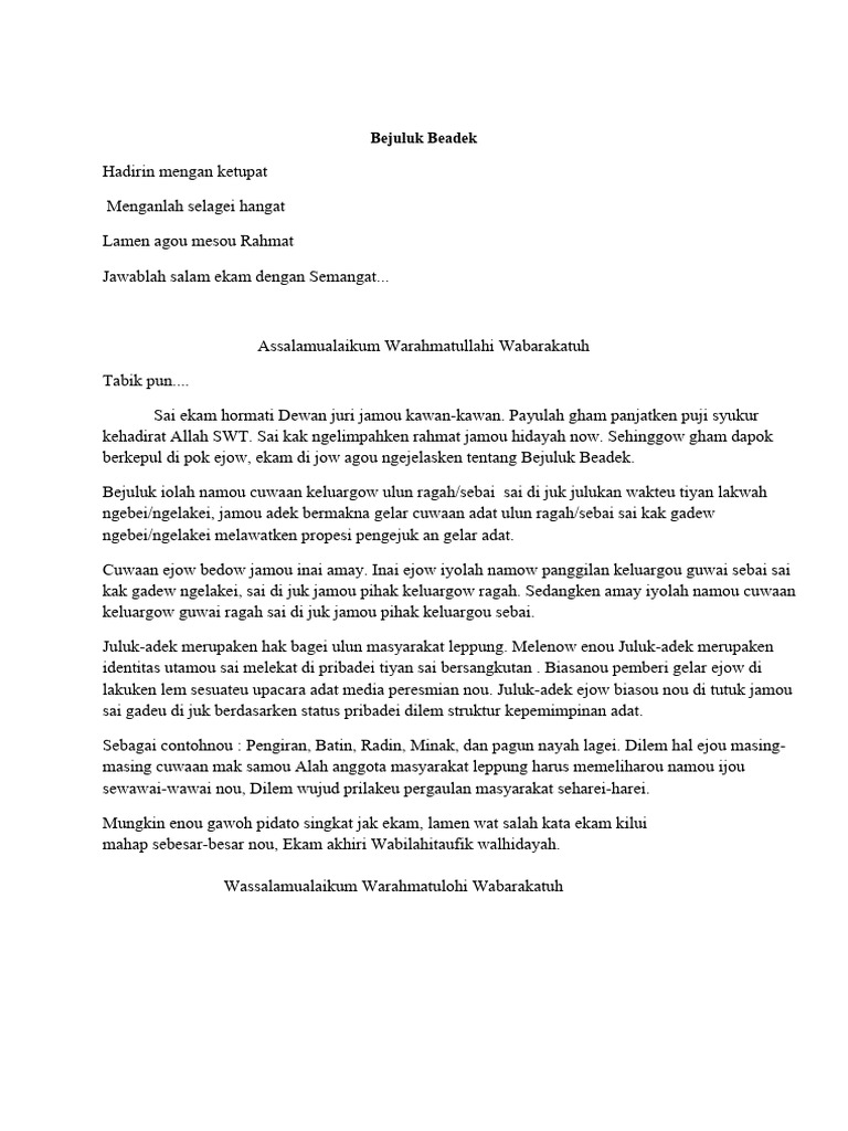 Teks Pidato Bahasa Lampung PDF