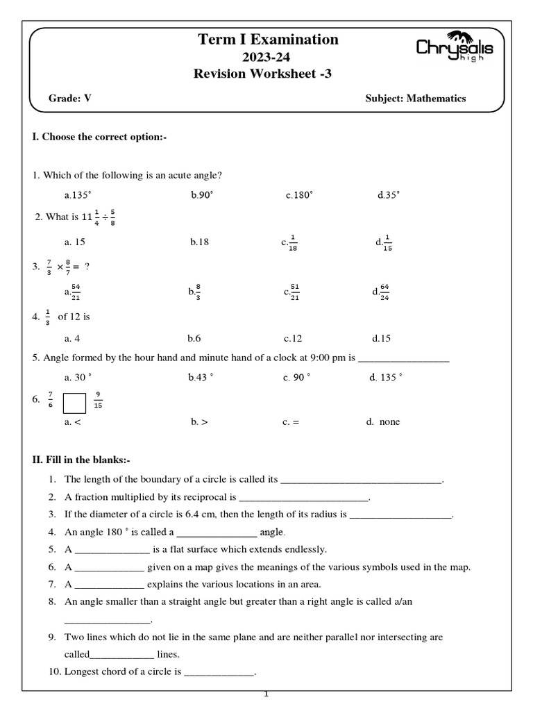 RWS 3-Term I-Grade V-Math - Fractions, Geometry, Mapping Skills | PDF ...
