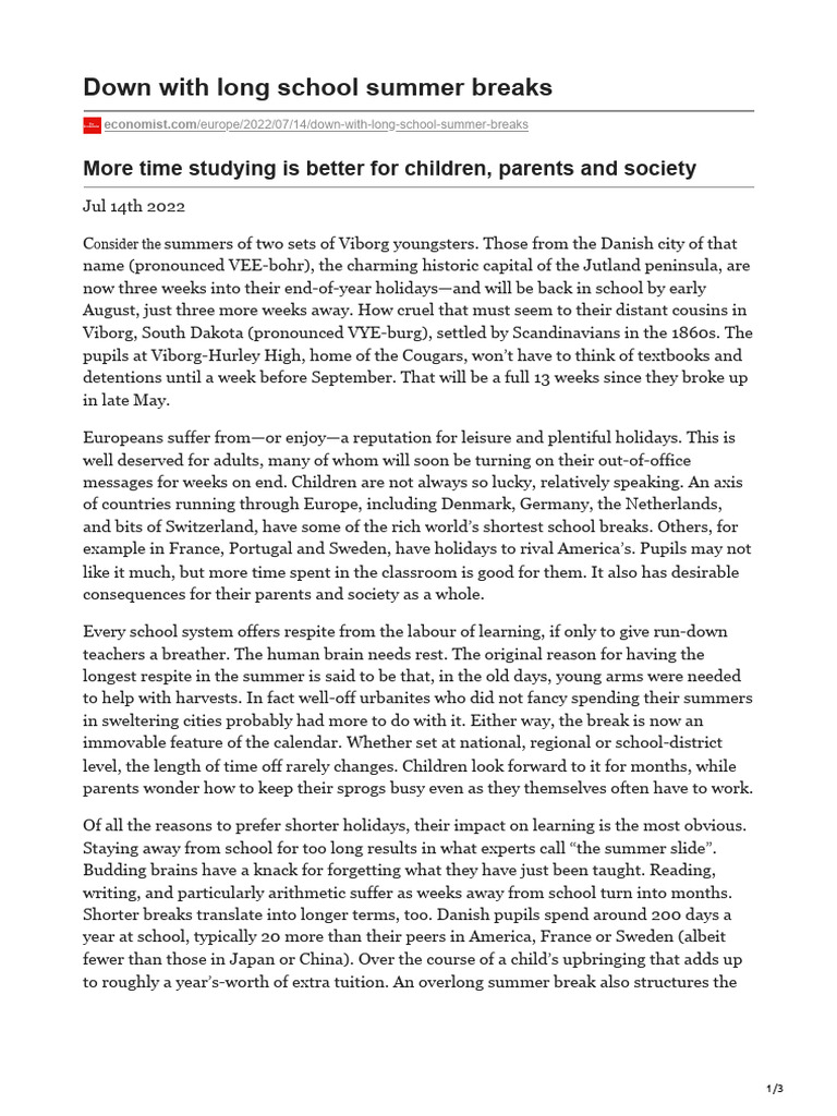 Down With Long School Summer Breaks Article 20221 PDF