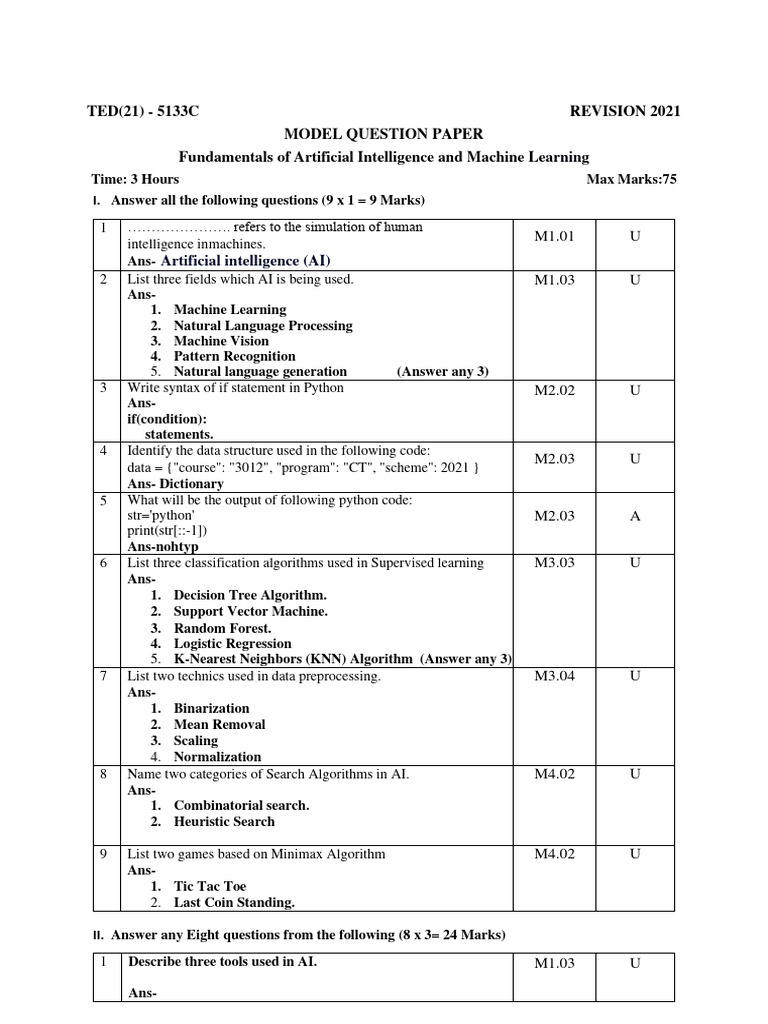 AI Fundamentals Exam Question Paper | PDF | Artificial Intelligence ...