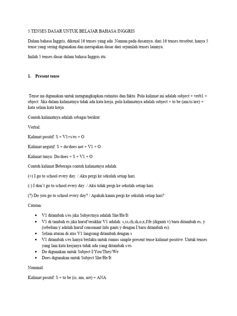 5 Tenses Dasar Untuk Belajar Bahasa Inggris Pdf