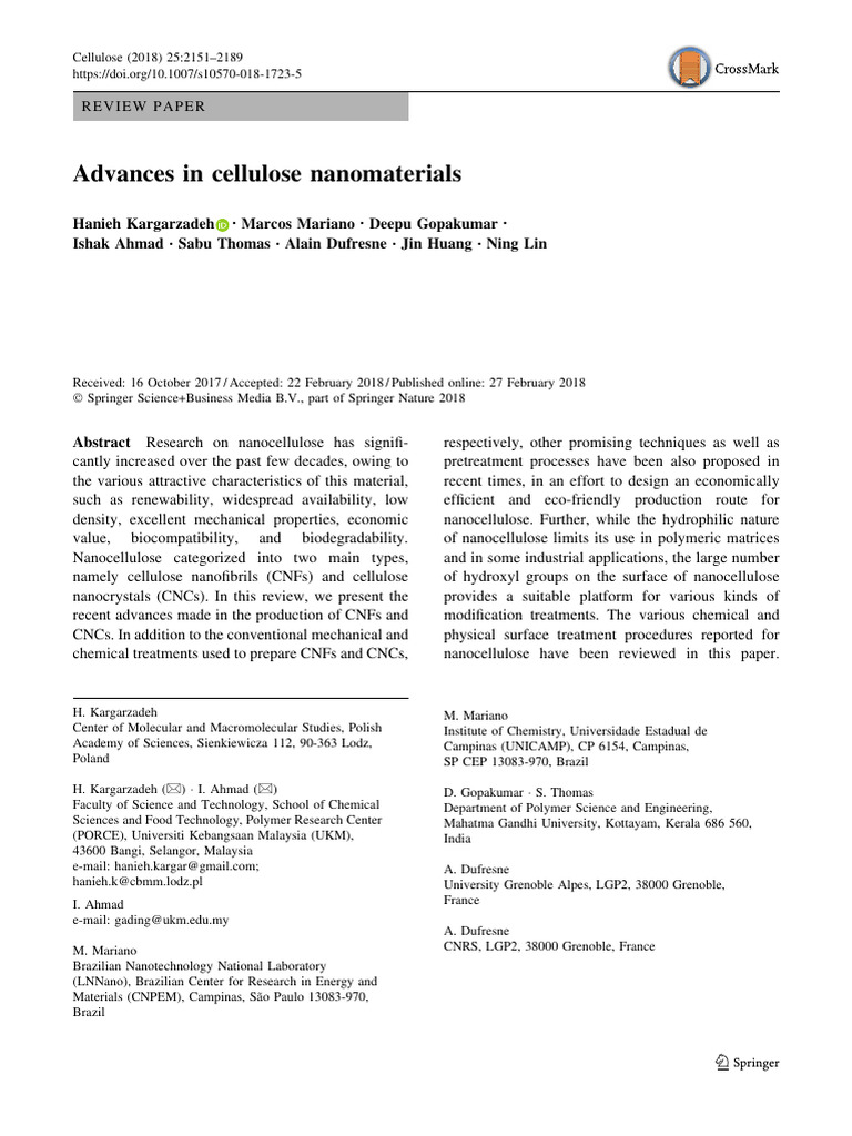 Advances in Cellulose Nanomaterials | PDF | Cellulose | Sulfuric Acid