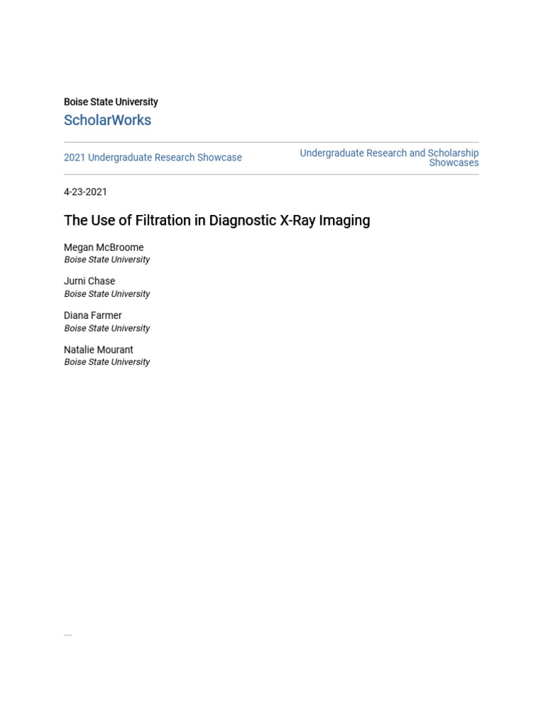 The Use of Filtration in Diagnostic XRay Imaging PDF Radiography