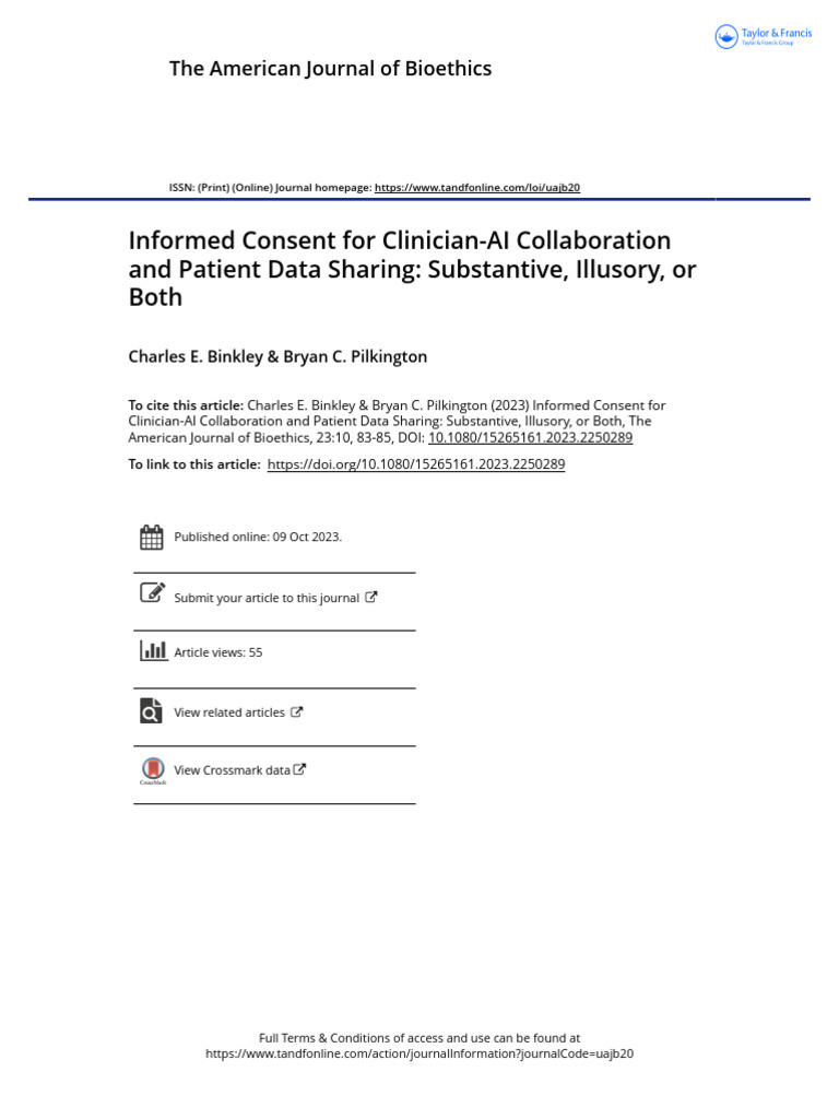 Informed Consent For Clinician-AI Collaboration and Patient Data ...