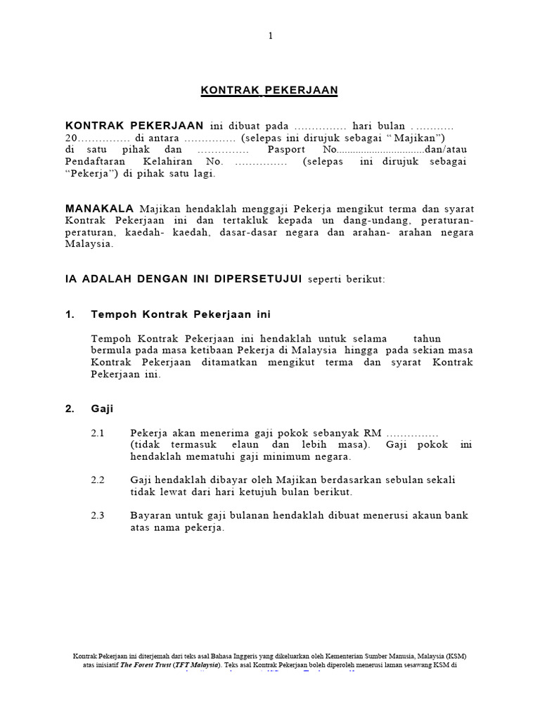 Kontrak Pekerjaan di Malaysia | PDF | Bisnis | Pengelolaan Keuangan & Uang