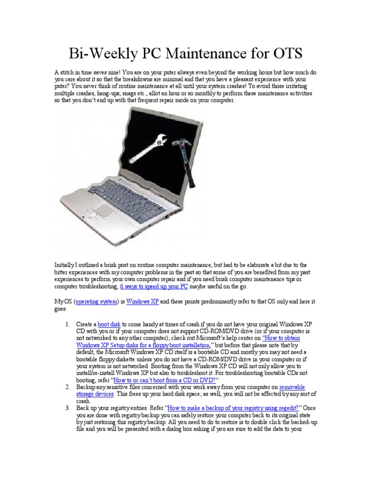 Essential Bi-Weekly PC Maintenance Tips | PDF | Windows Registry | Backup