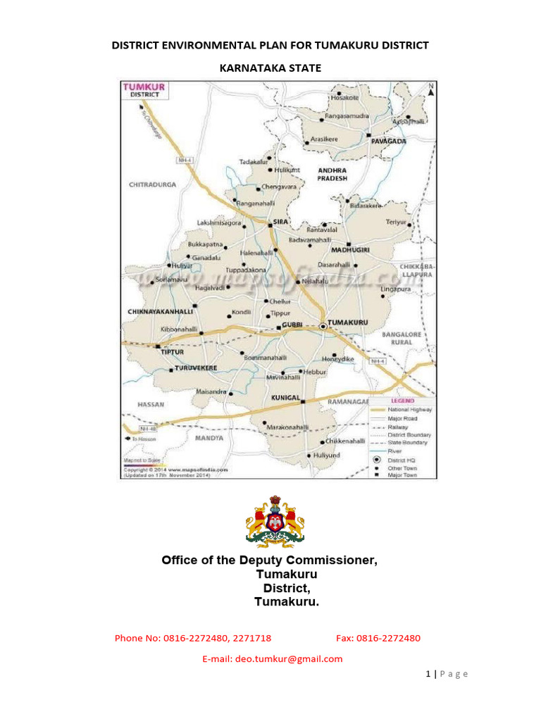 District Environmental Plan For Tumakuru District PDF Environmental