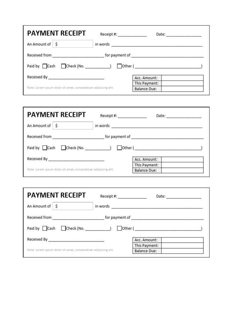 Cash Payment Receipt Template | PDF