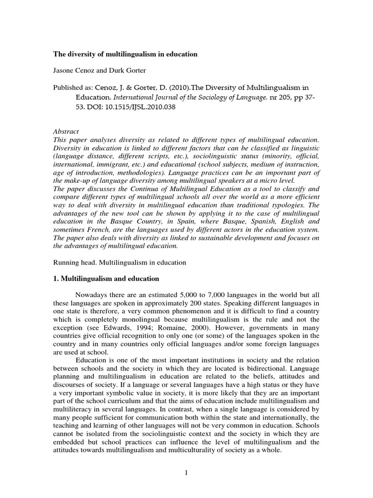 Multilingualism Diversity in Education | PDF | Multilingualism ...