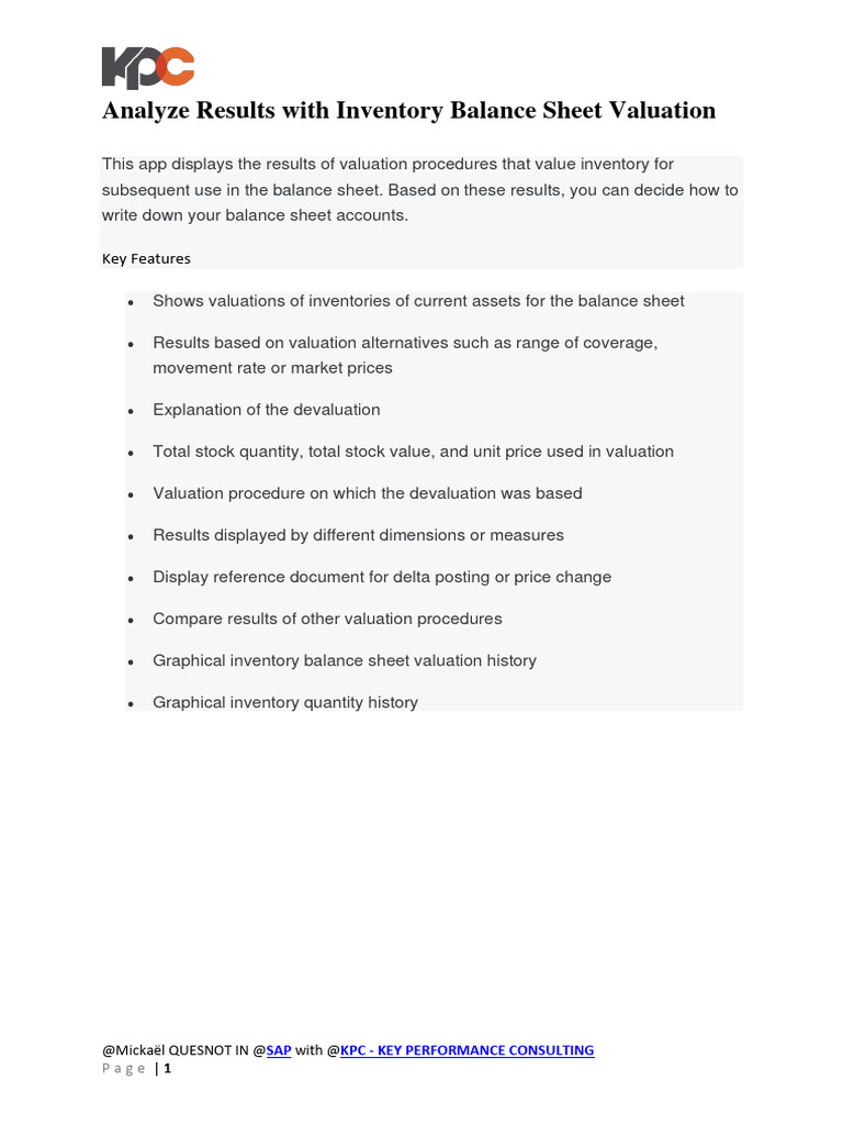 Analyze Results with Inventory Balance Sheet Valuation | PDF