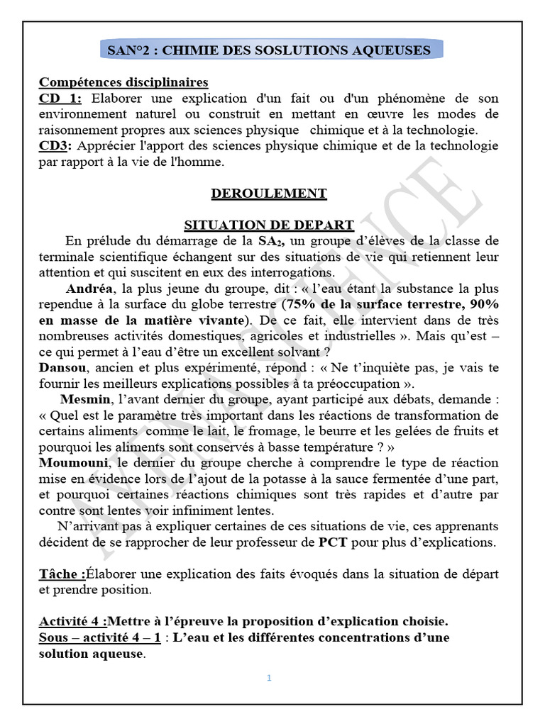 Concentrations des solutions aqueuses | PDF | Ph | Concentration molaire