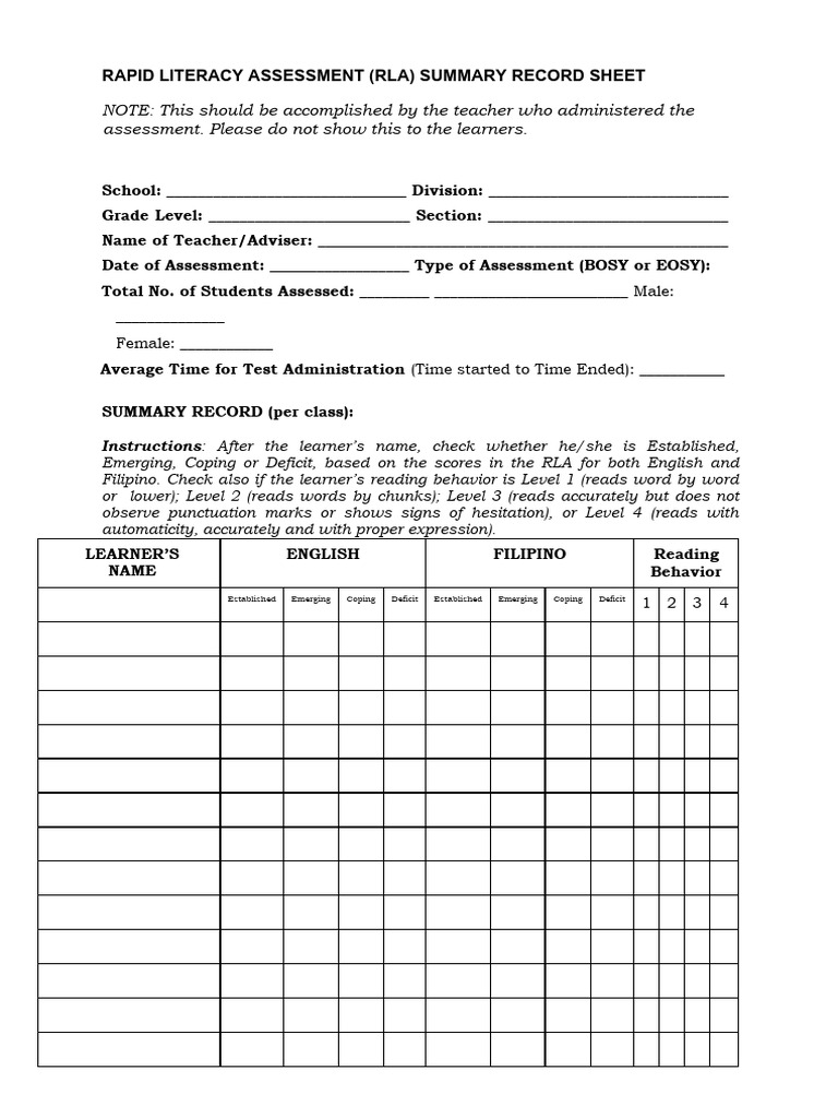 Manual rapid literacy assessment english filipino pdf