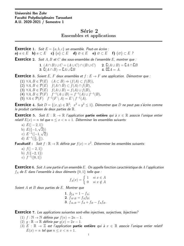 Exercices sur les Ensembles et Applications | PDF | Mathématiques ...