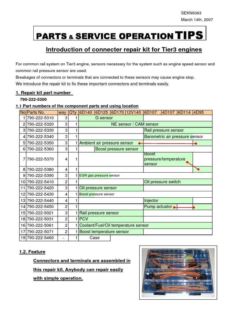 Connector Repair Kit for Tier3 Engines PDF Electrical Connector