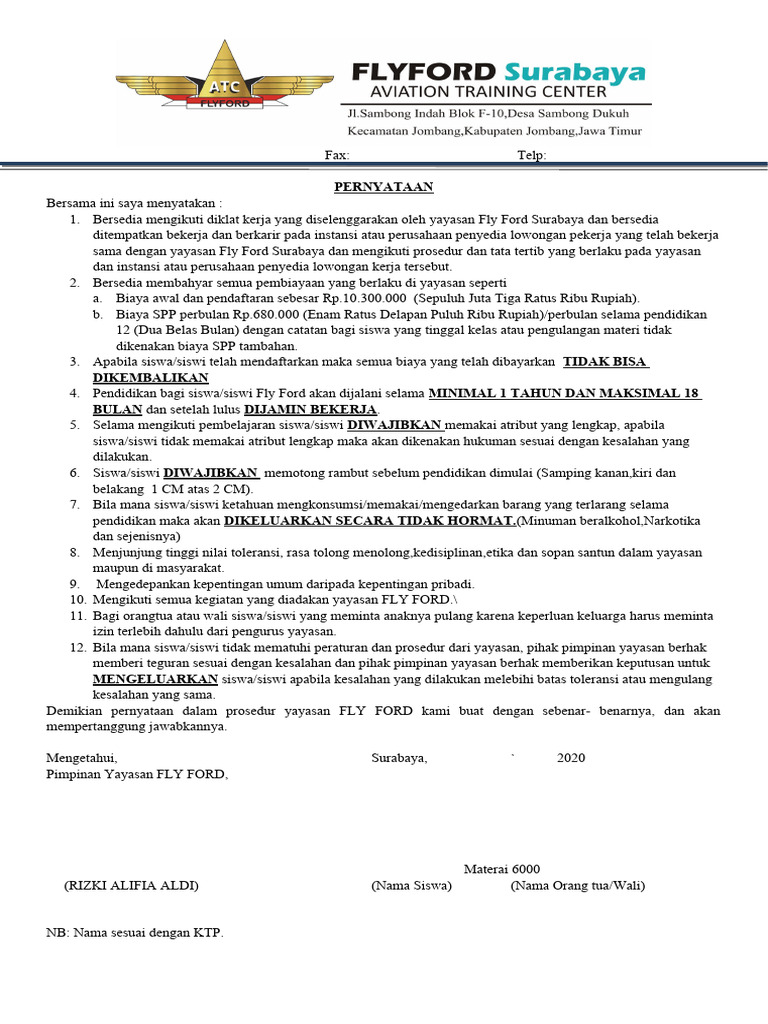 Surat Pernyataan Pendaftaran Pdf