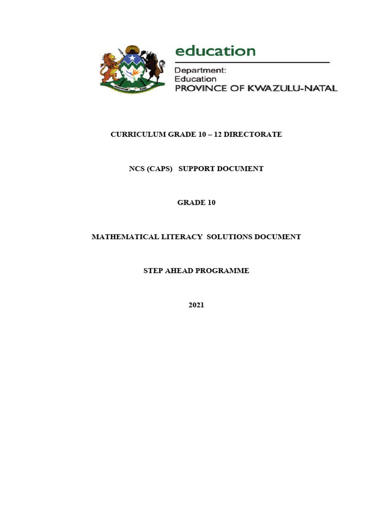 Grade 10 Maths Literacy Solutions Guide | PDF | Literacy | Curriculum