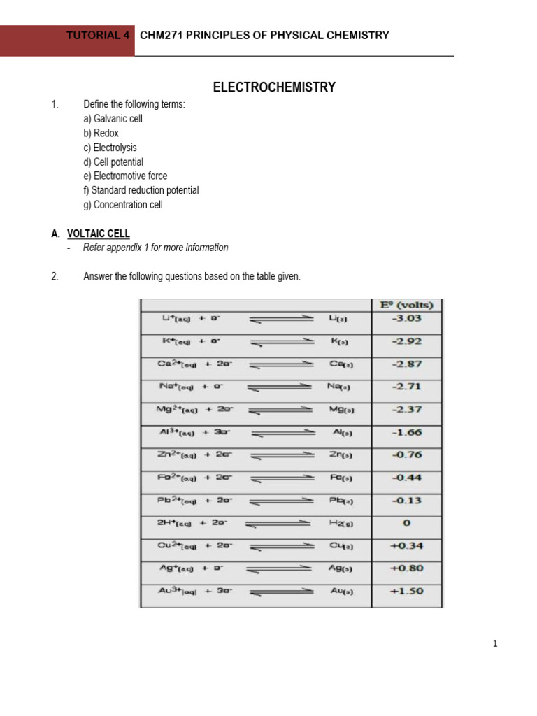 Chm271 tutorial 4 electrochemistry pdf electrochemistry redox