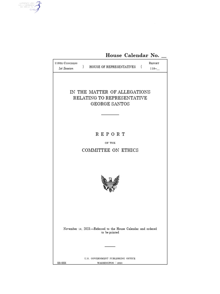 Santos Ethics Report PDF United States House Of Representatives Discovery (Law)