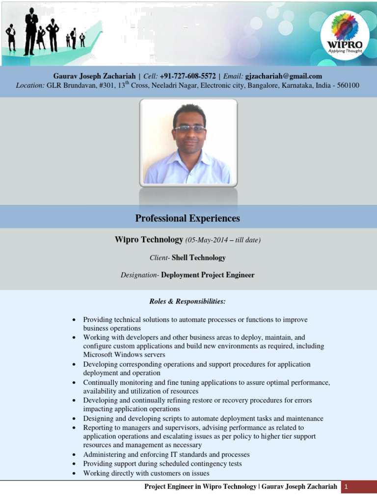Wipro Project Engineer Profile: Gaurav Zachariah | PDF | Application ...