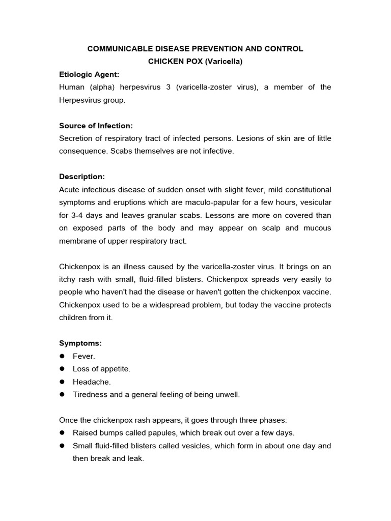 Chicken Pox Handouts | PDF | Public Health | Virology
