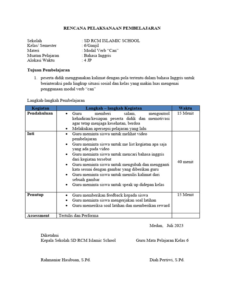 RPP Bahasa Inggris Kelas 6 Kurikulum Merdeka | PDF