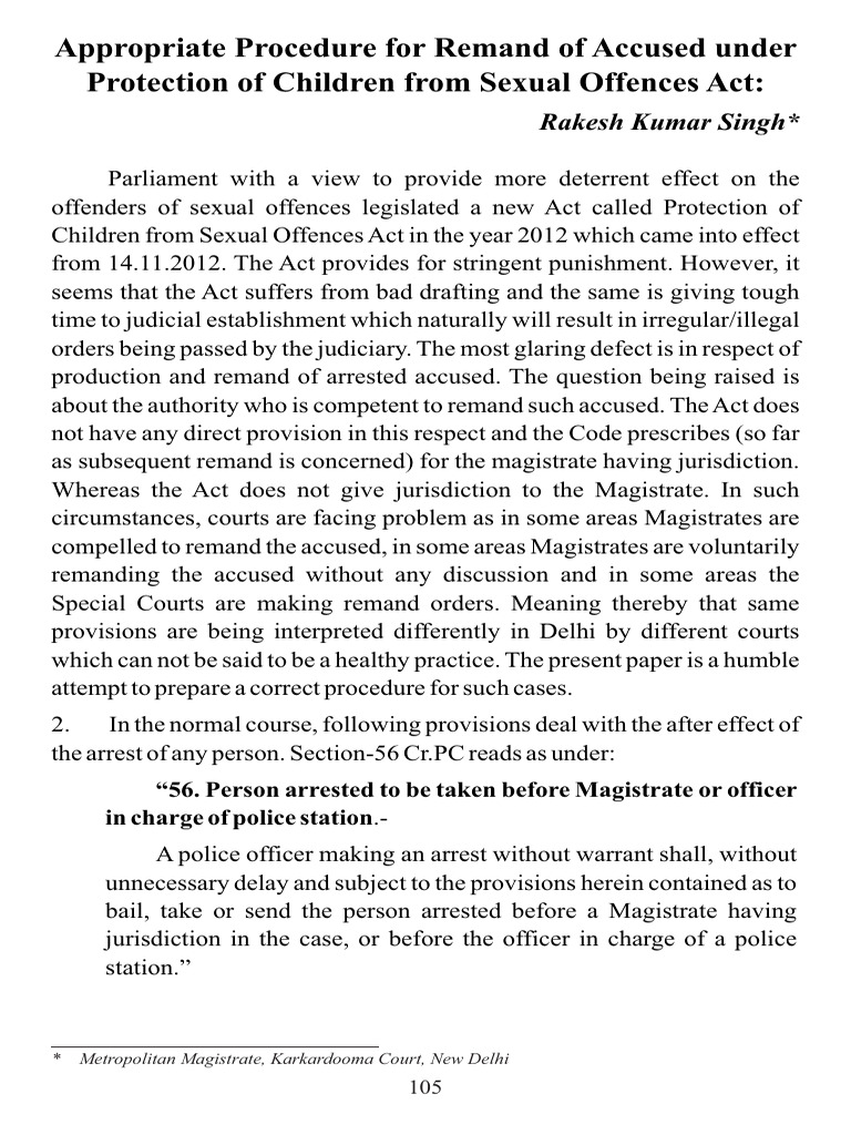 Remand Procedures under POCSO Act | PDF | Arrest | Magistrate