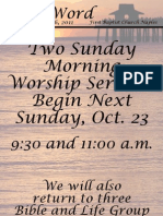 Two Sunday Morning Worship Services Begin Next Sunday, Oct. 23