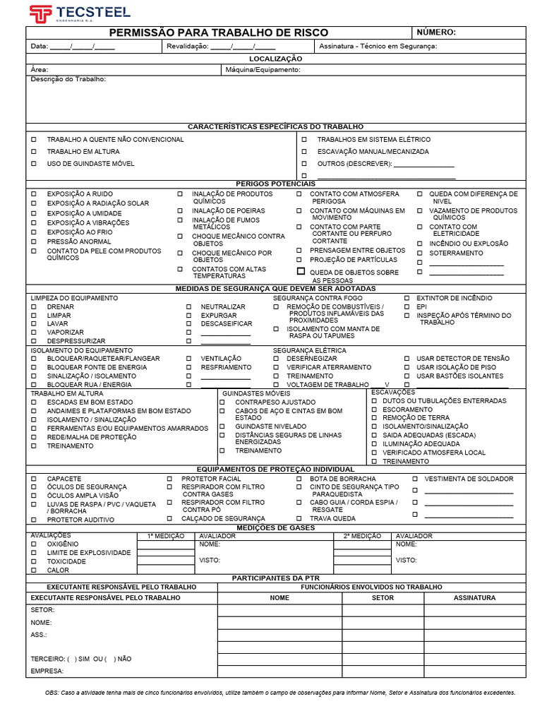 PTR Permissao para Trabalho de Risco | PDF | Ciências Físicas