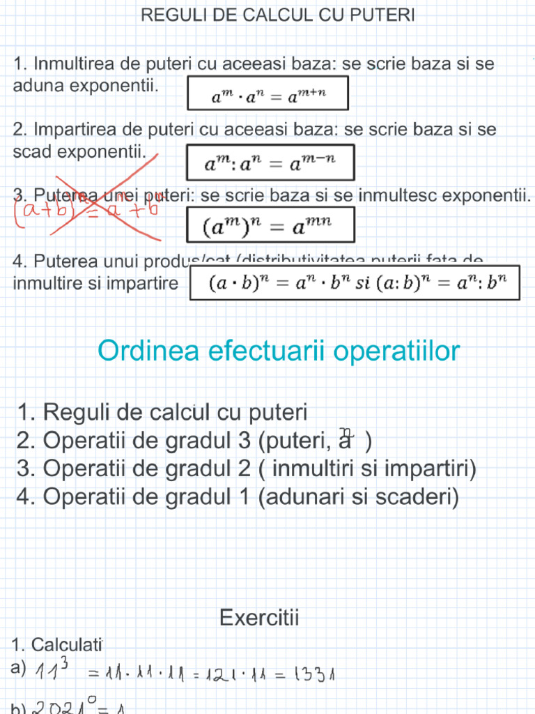 22.10.2022 Puteri 2. Reguli de Calcul Cu Puteri. Ordinea Efectuarii ...