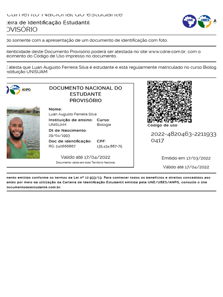 Documento do estudante 2022 v lido em todo o br pdf
